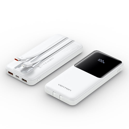 Vention Powerbank 10000MhA Micro-USB + USB-C+A+A Con Cable Integrado USB-C y Lightning 22.5W Pantalla Led- Blanco