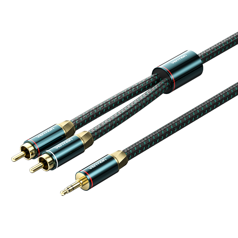 VENTION - Cable RCA a 3,5 mm 4N OFC HiFi 2 macho RCA a 3,5 mm macho Retro Aux Cable con cabeza de metal chapado en cobre y trenza de nailon, adaptador de audio estéreo doble blindado, cable Y para smartphone y portátil
