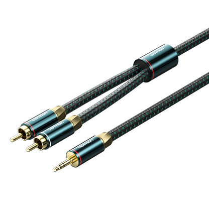 VENTION - Cable RCA a 3,5 mm 4N OFC HiFi 2 macho RCA a 3,5 mm macho Retro Aux Cable con cabeza de metal chapado en cobre y trenza de nailon, adaptador de audio estéreo doble blindado, cable Y para smartphone y portátil