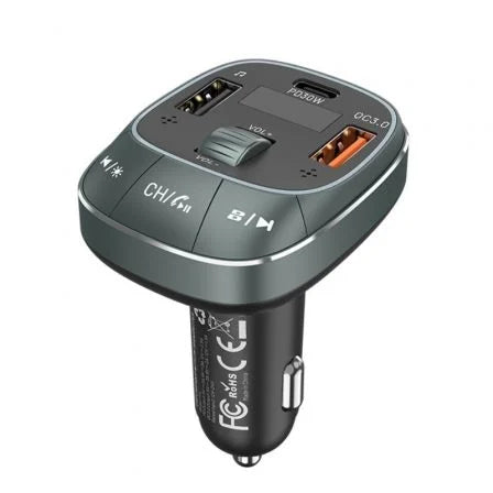Cargador de Coche USB de 3 puertos (C + A + A) con Transmisor FM (30W/18W/5W)