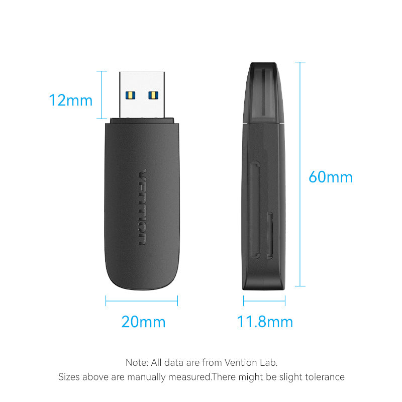 Vention Lector Tarjetas USB 3.0 SD+TF Negro