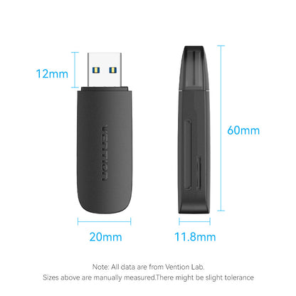 Vention Lector Tarjetas USB 3.0 SD+TF Negro