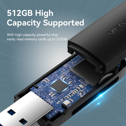 Vention Lector Tarjetas USB 3.0 SD+TF Negro