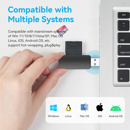 Vention Lector Tarjetas USB 3.0 SD+TF Negro