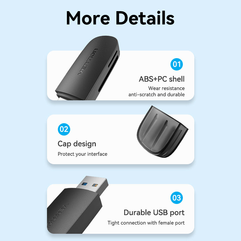 Vention Lector Tarjetas USB 3.0 SD+TF Negro
