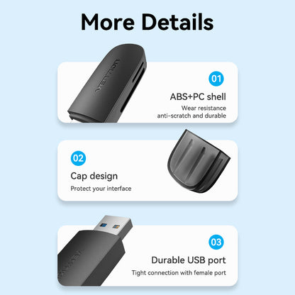 Vention Lector Tarjetas USB 3.0 SD+TF Negro