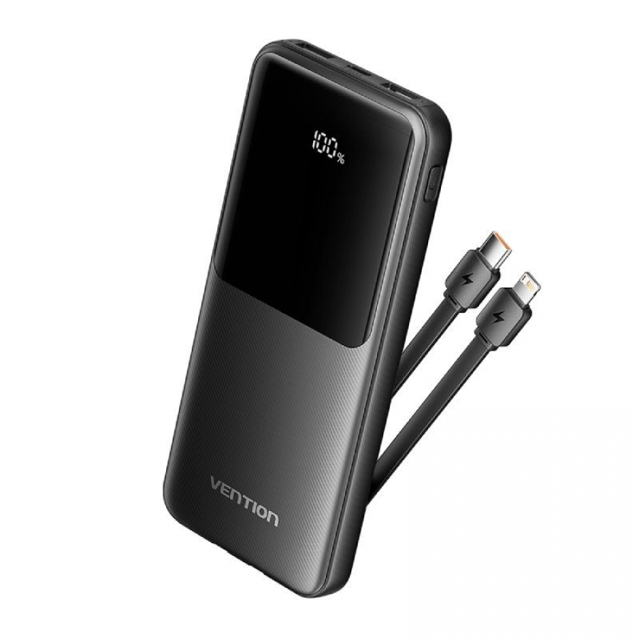PowerBank VENTION FHOB0 10000mAh Carga Rapida 22.5W, USB-C, Micro-USB, Lightning, Negro