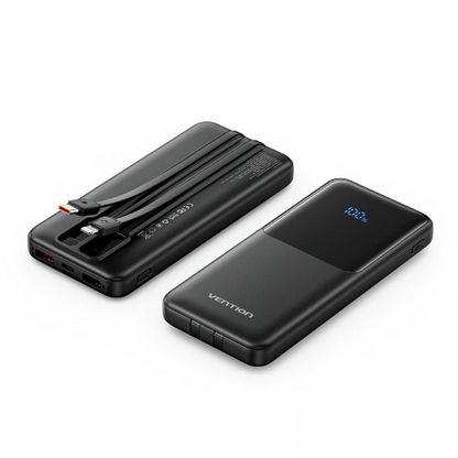 PowerBank VENTION FHOB0 10000mAh Carga Rapida 22.5W, USB-C, Micro-USB, Lightning, Negro