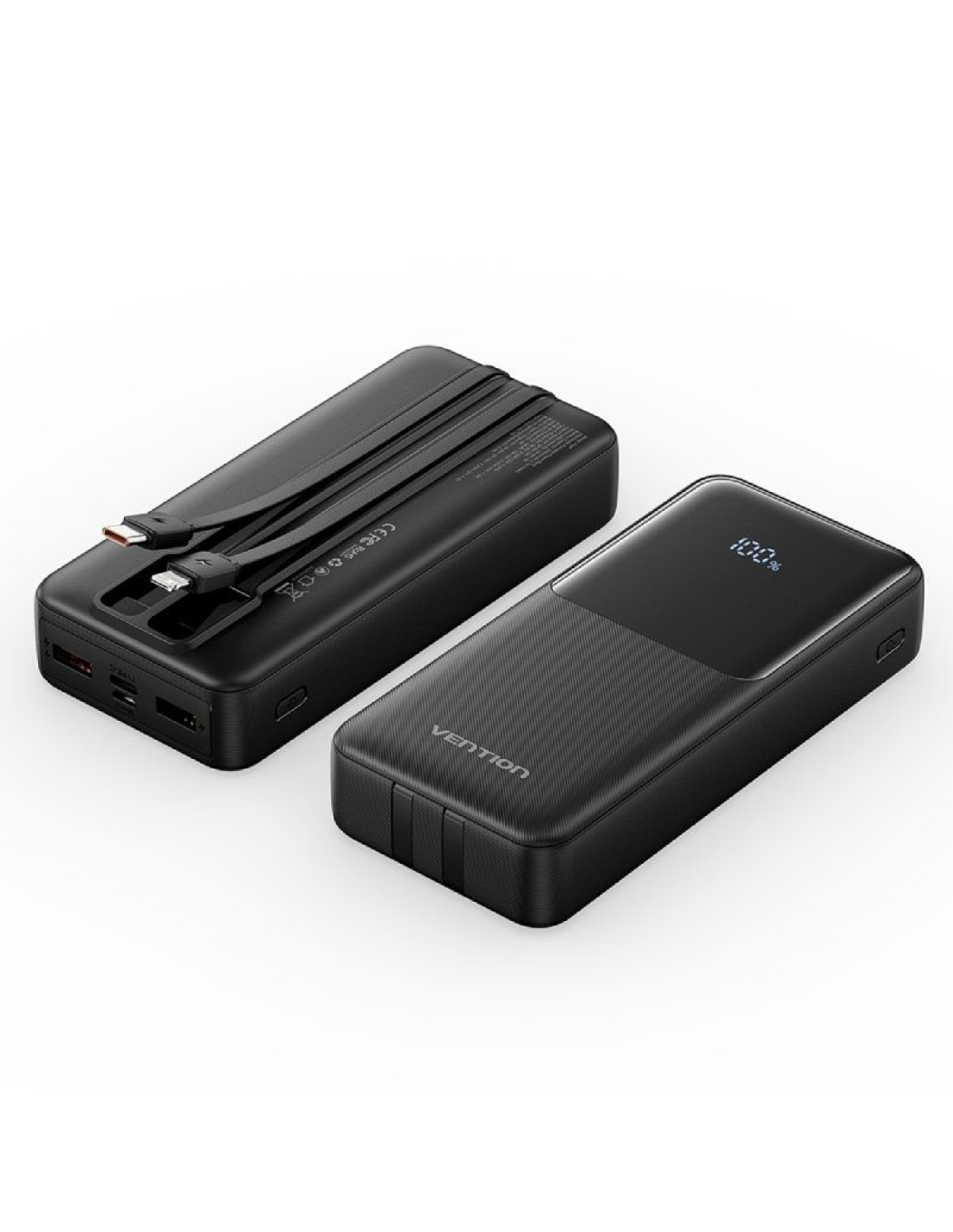PowerBank 20000mAh Negro, Carga Rapida, 4 Puertos USB A, Micro USB, USB C, Lightning, Pantalla LED, Ideal para Viajes
