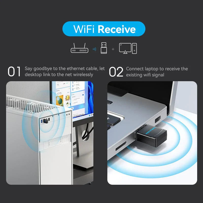 Adaptador Vention USB Wi-Fi  2.4G Negro